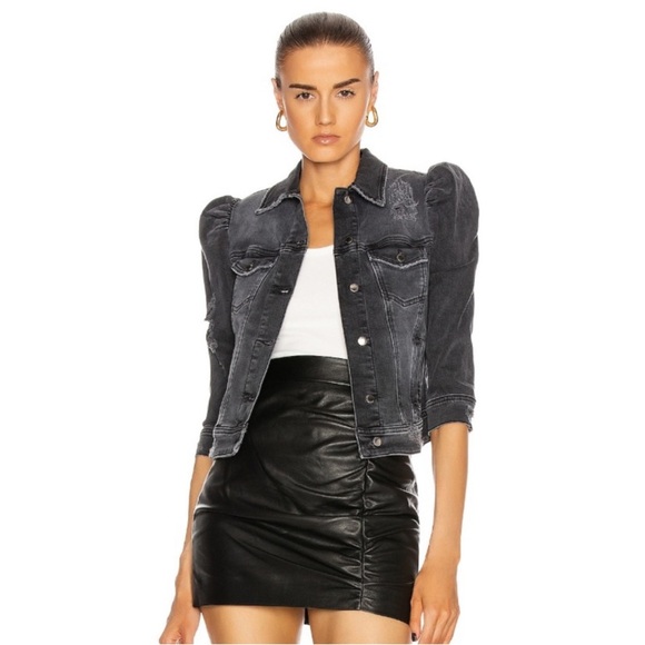 Retrofete Ada Puff Sleeve Denim Jacket in Faded Black size M - Picture 1 of 16